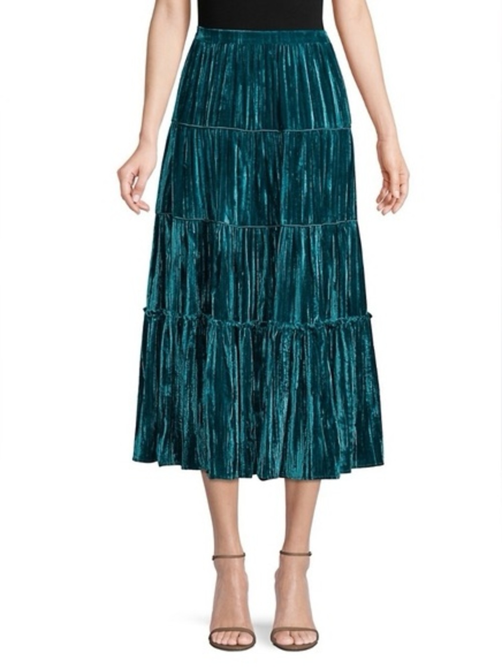 Michael Kors size Small Teal Velvet Tiered Maxi Skirt